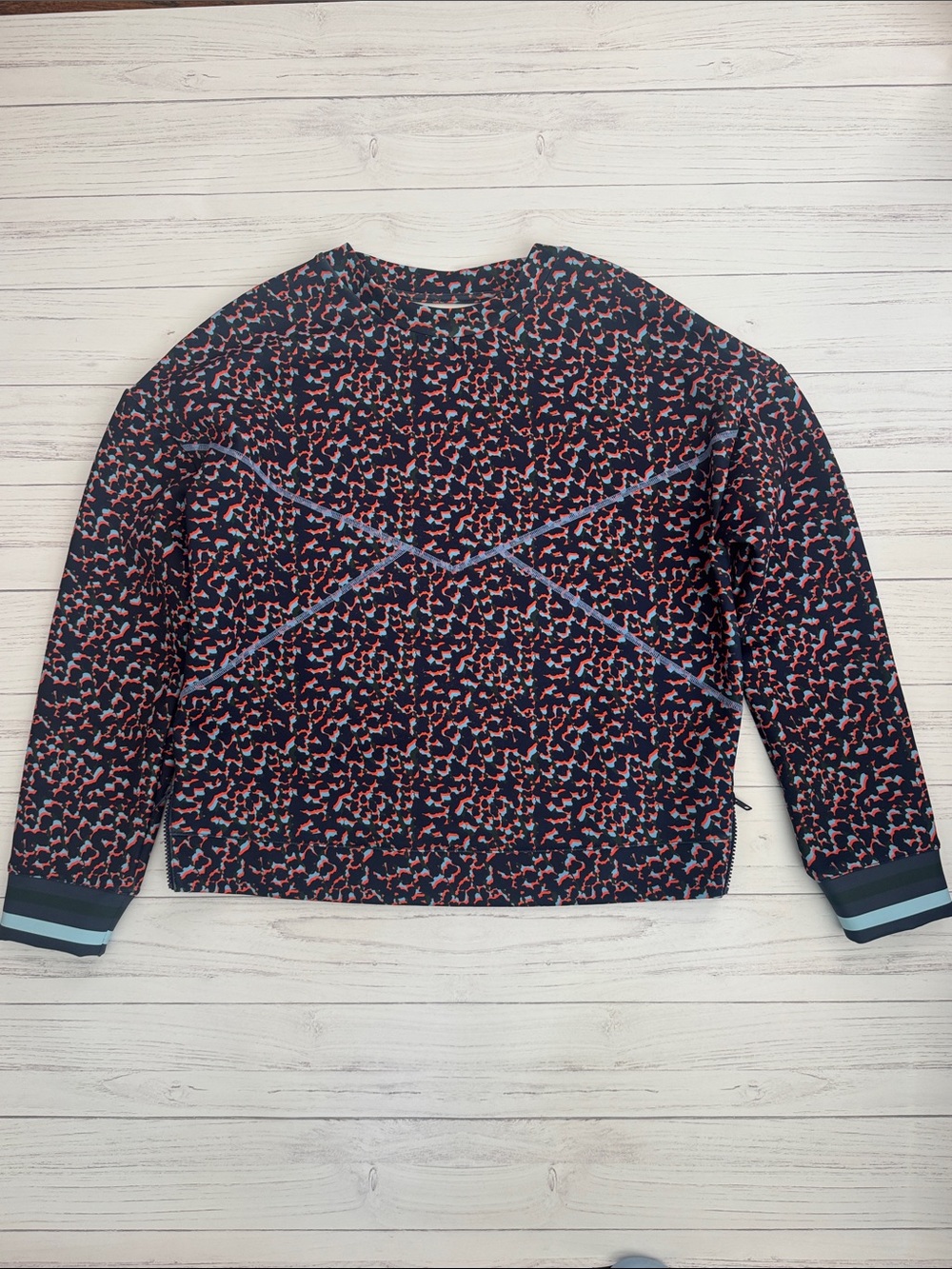 Addison Bag Navy Patterned Crewneck Sweatshirt - Navy & orange